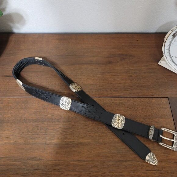 Full Grain Latigo Leather and Silver Studded Belt Sz M main image 4